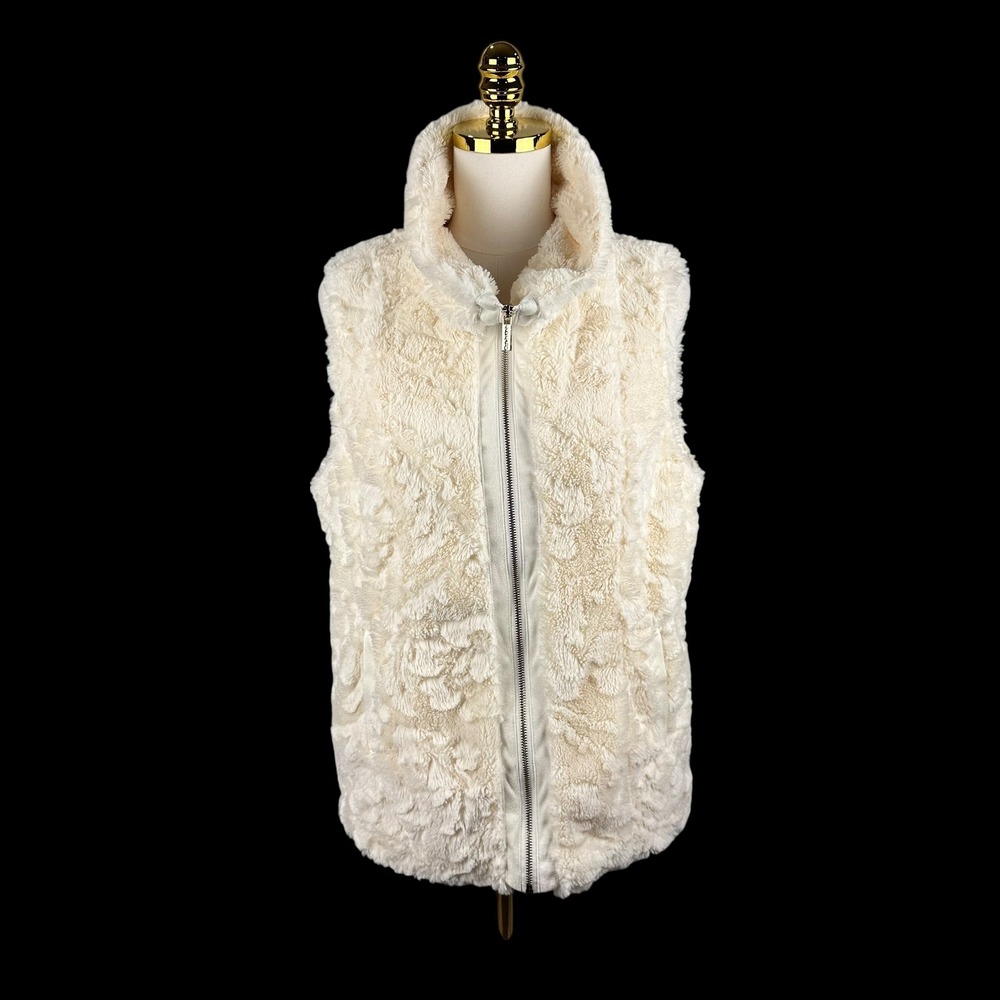 Calvin Klein Faux Fur Vest Cream White Medium M Outerwear Winter Full Zip